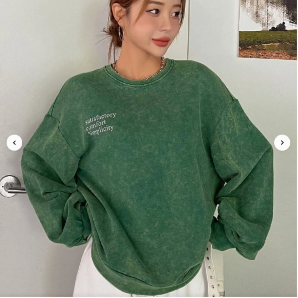 Slogan Graphic Drop Shoulder Pullover- green
